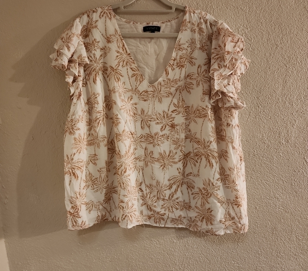1 State V Neck Palm Print Blouse Size 2XL